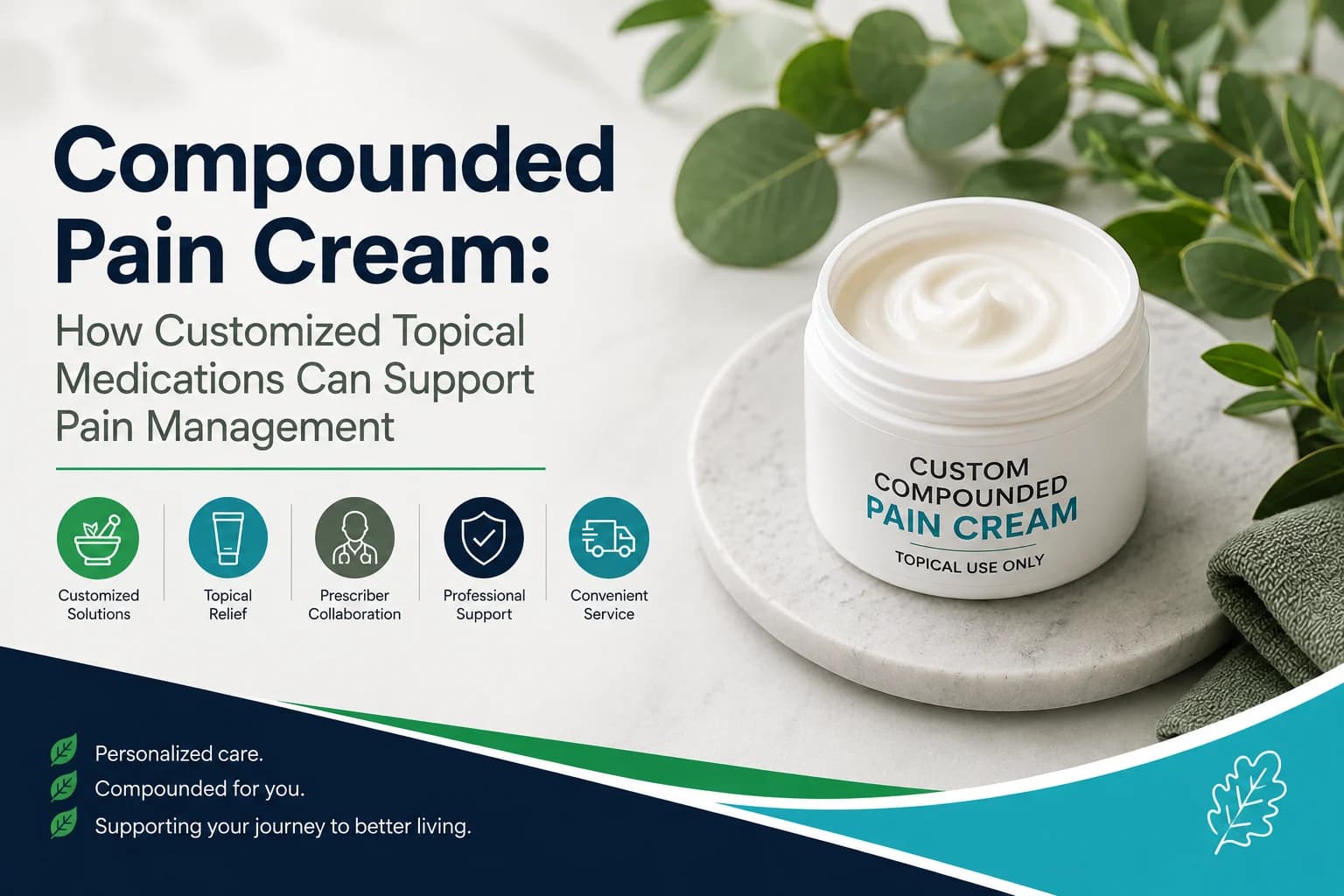 Custom compounded pain cream prepared by Oaks Compounding Pharmacy